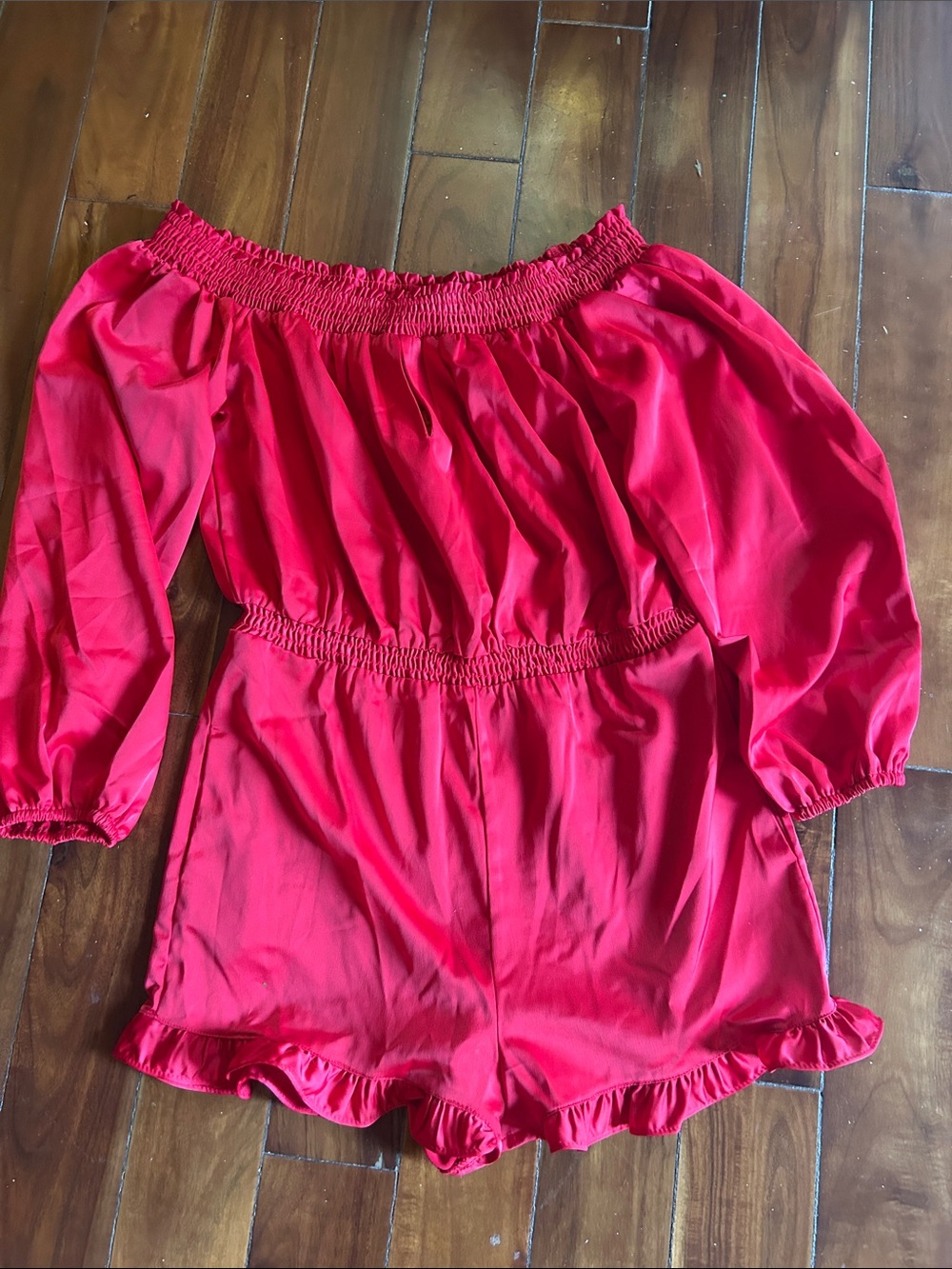 bebe Red  Off-Shoulder Romper